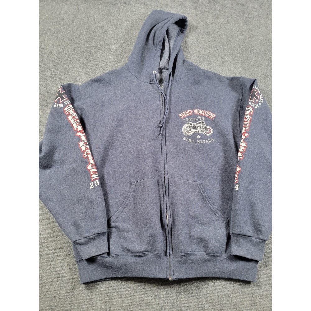 Street Vibrations Hoodie Mens XL Gray Full Zip Reno Nevada 2014 Motorcycle Biker